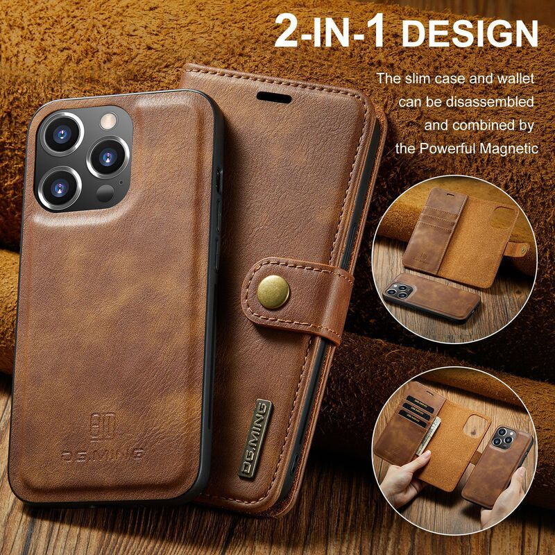 For iPhone13 Pro Max Strong Magnetic Split Leather Case Apple 13 Pro 2-in -1 Wallet Mobile Phone Leather Case