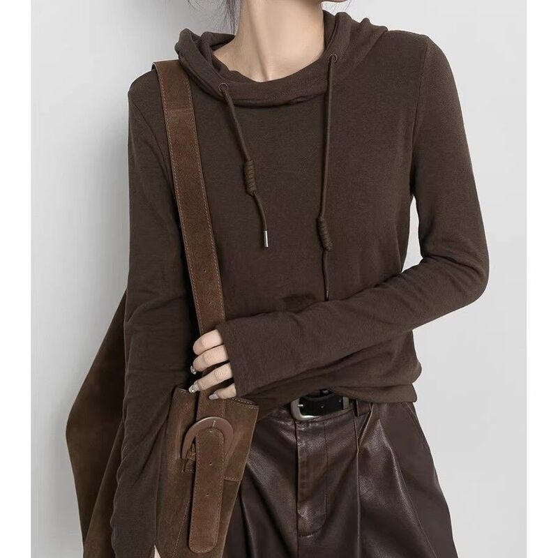Designed Hooded Long-Sleeved Hoodie Women's Sweatshirt Early Spring 2025 New Slim and Versatile Pure Color Bottoming Shirt Top Designed Hooded Long-Sleeved Hoodie Women's Sweatshirt Early Spring 2025 New Slim and Versatile Pure Color Bottoming Shirt Top