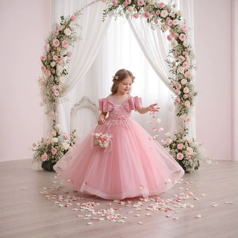 Children's Dress Elegant Embroidered Long Mesh Girl Princess Dress Birthday Party Baby Performance Dress Wholesale Children's Dress Elegant Embroidered Long Mesh Girl Princess Dress Birthday Party Baby Performance Dress Wholesale