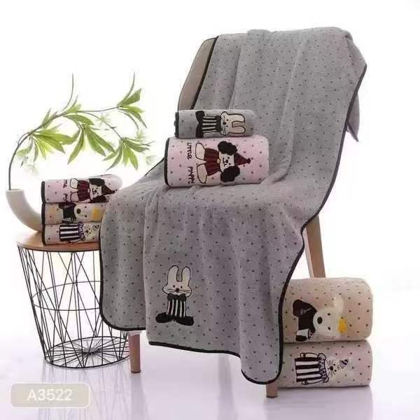 New product for the cross-border back-to-school season: coral fleece three-dimensional embroidered rabbit animal companion towel, bath towel set, soft and absorbent