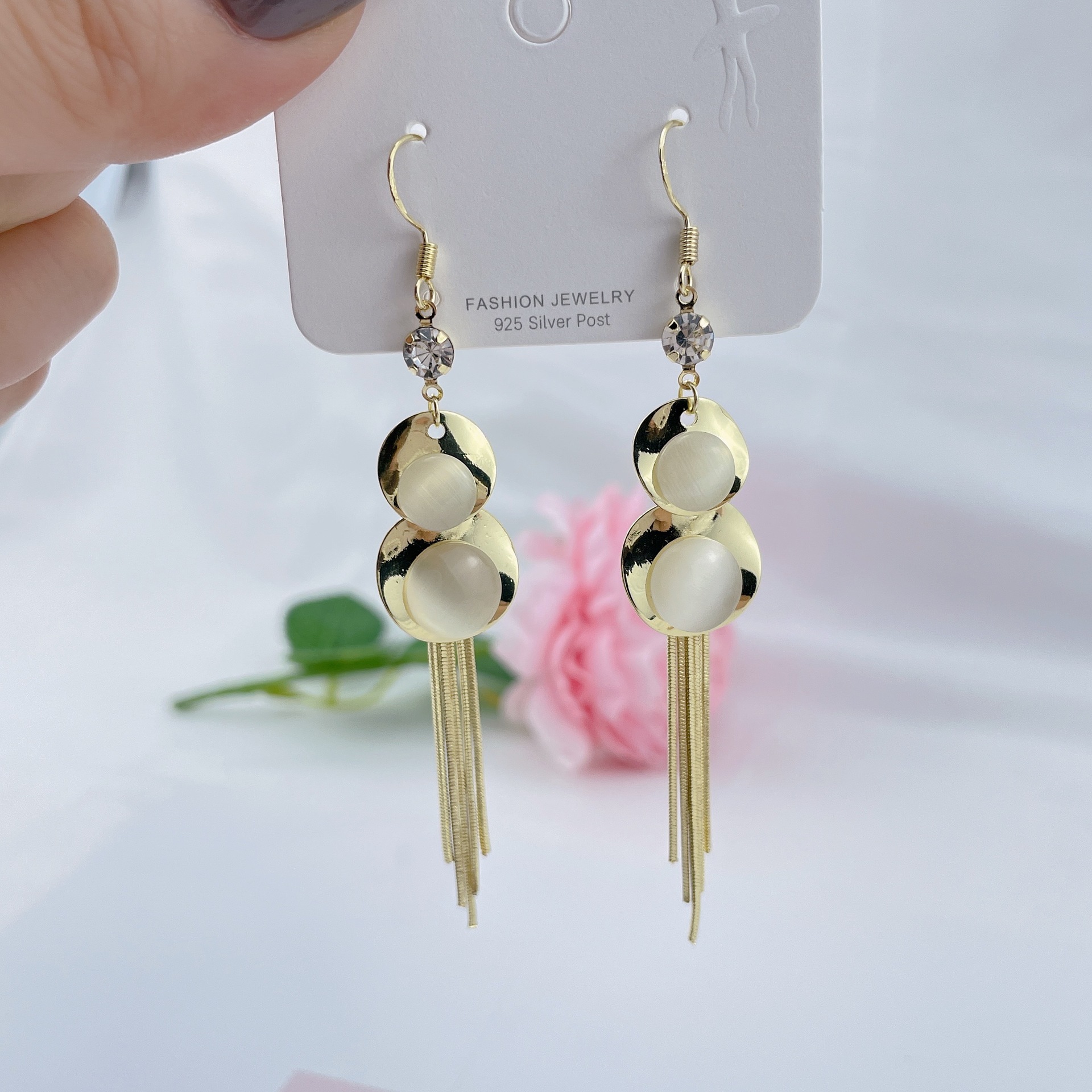 패션 오팔 술 귀걸이 2022 새로운 트렌디 한 우아한 귀걸이 유럽과 미국의 과장된 고급 긴 귀걸이