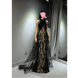 黑色晚礼服高端气质宴会长款高贵美声生日鱼尾连衣裙优雅名媛性感