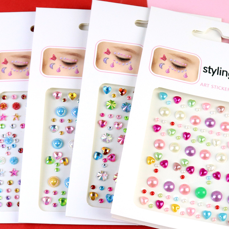 Transfronterizo AB diamantes coloridos joyas de maquillaje de ojos maquillaje facial pegatinas de diamante para niños espectáculo de escenario pegatinas faciales pegatinas de cristal perlas