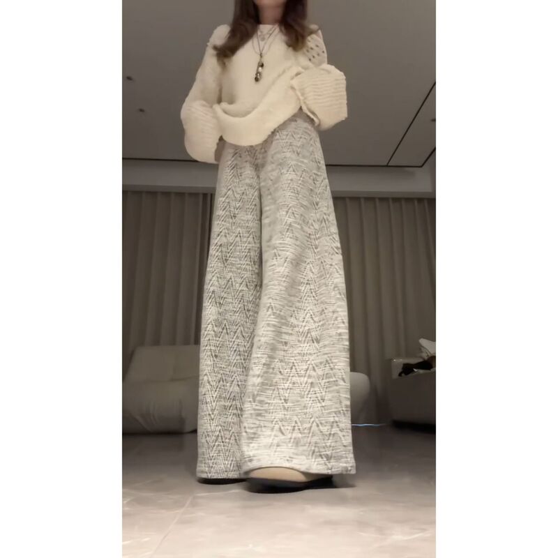 松弛感慵懒软糯圆领针织毛衣女秋季高腰显瘦休闲裤套装|undefined