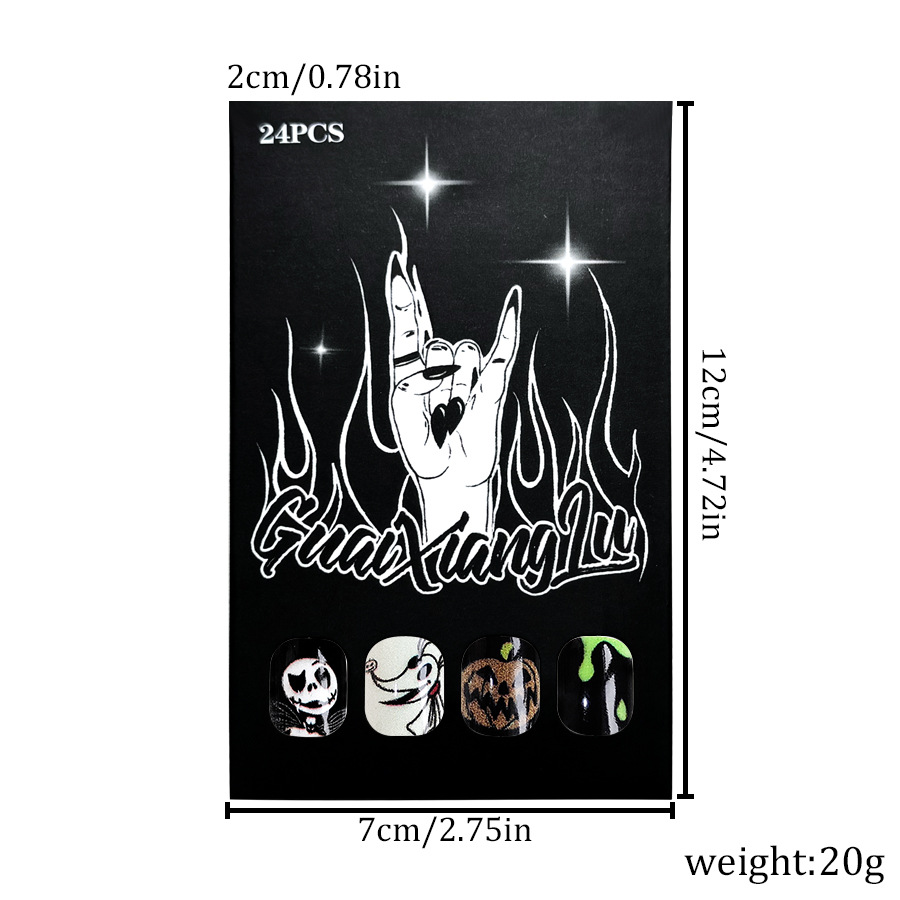 Halloween corto ovale thriller teschio pipistrello faccia strana strisce bianche e nere indossa nail art patch commercio estero 24 pezzi_voghion.com