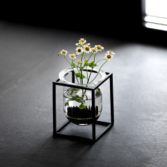 日本式創意ガラス小花瓶剣山生け花器鉄芸花挿し水培乾植木鉢花芸器
