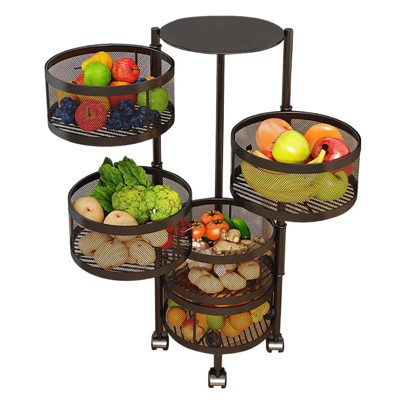 Estante de almacenamiento redondo sin instalación de cocina de frutas y verduras de múltiples capas estante de almacenamiento giratorio de acero al carbono estante de almacenamiento móvil