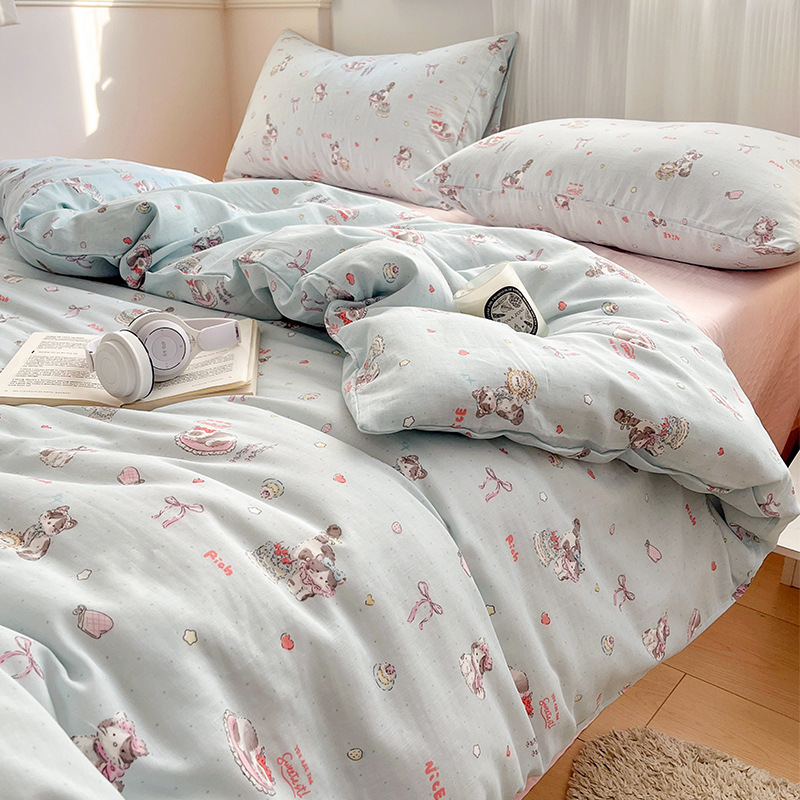 Cama de algodón de hilo de doble capa de cuatro piezas 100 algodón 2025 nuevo estilo funda de edredón sábana ropa de cama individual de tres piezas