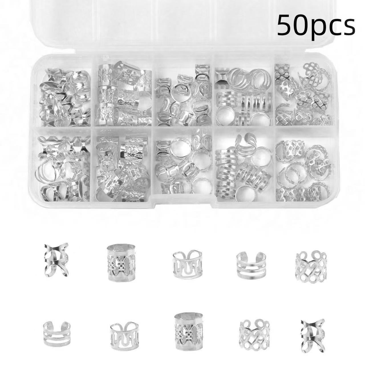 50pcs joyería de peluca trenzada sucia anillo de extensión de cabello trenzada hueca de hierro anillo de decoración hebilla de accesorios para el cabello de bricolaje material
