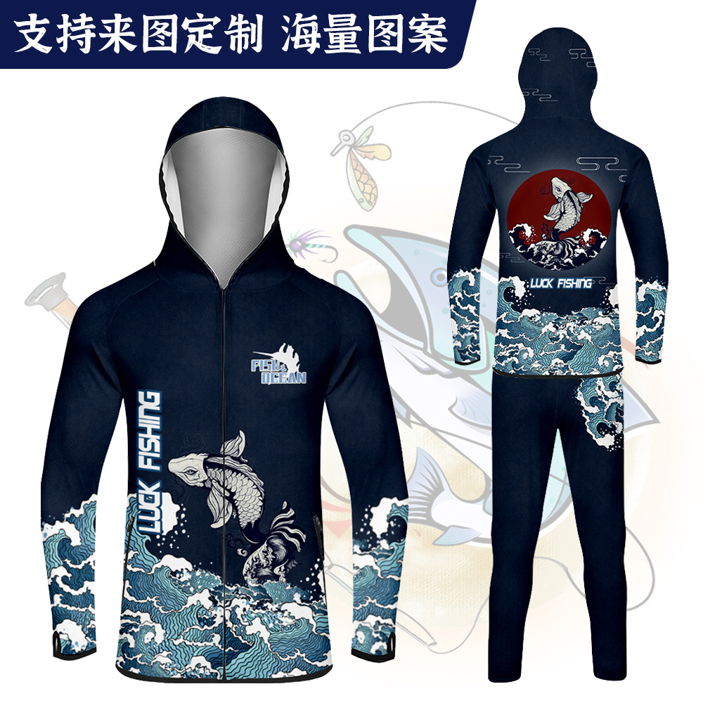 Custom Summer Competition Clothing UV-resistant Ice Silk Clothing Breathable Quick-drying Fishing Clothing Outdoor Anti-mosquito Fishing Clothing suit