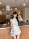 Elegant suit apricot Satin Neck Vest Top Women's Summer High Waist Skirt A- line Skirt Two-piece Set