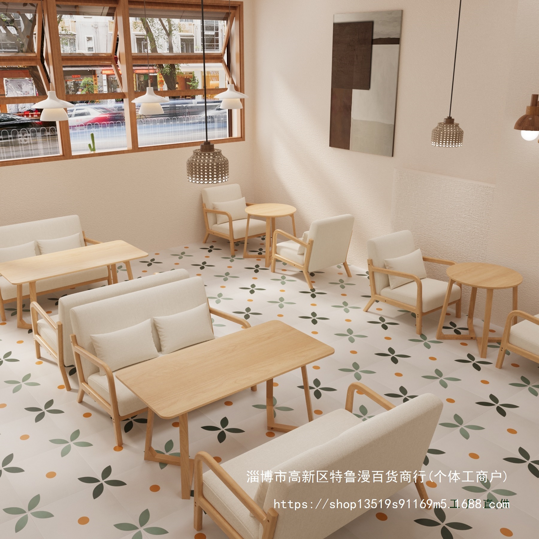 Cream-colored sofa set for cafes, milk tea shops, and Western restaurants, suitable for reception areas, leisure spaces, and meeting areas