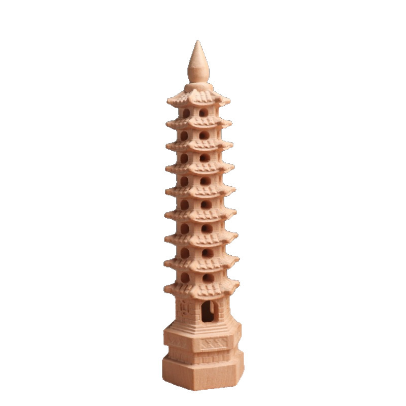 Feicheng ピーチウッド文昌塔彫刻工芸品 9 層 11 層中空文昌塔木製品無垢材書斎装飾品|undefined
