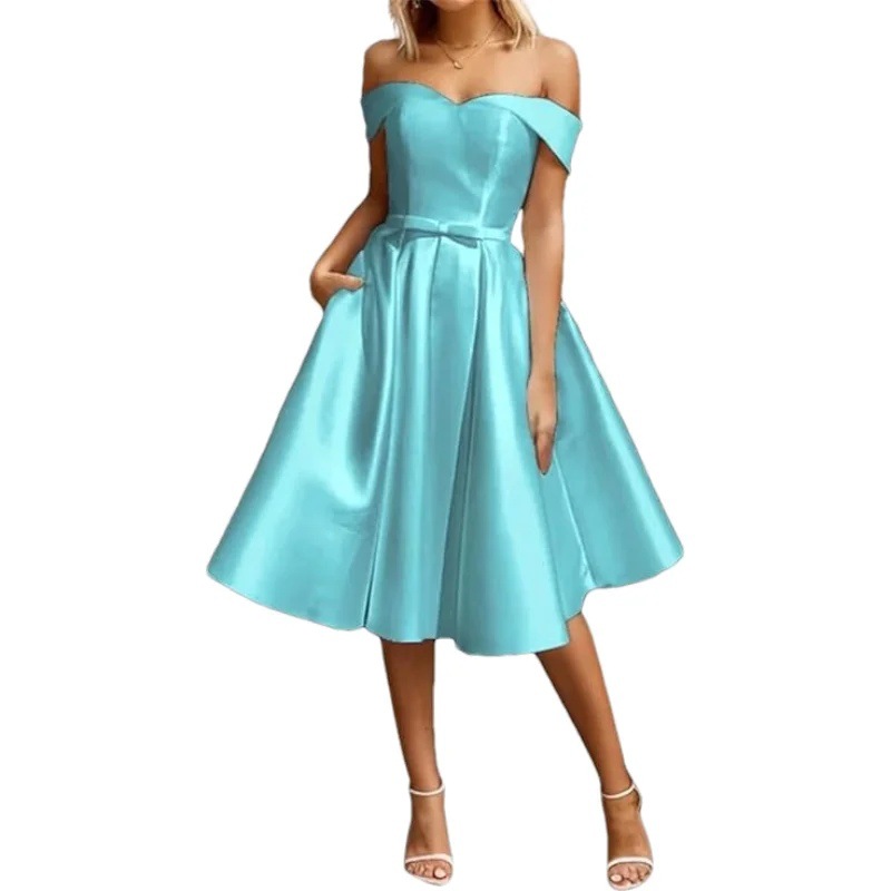 Casual Evening Dress A-Line Off-Shoulder Long Cocktail Dress Satin Strapless Short Prom 2026 New Dress
