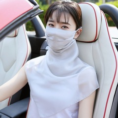 100%桑蠶絲真絲護頸一體夏季薄款防曬面紗女遮臉面罩騎車遮陽