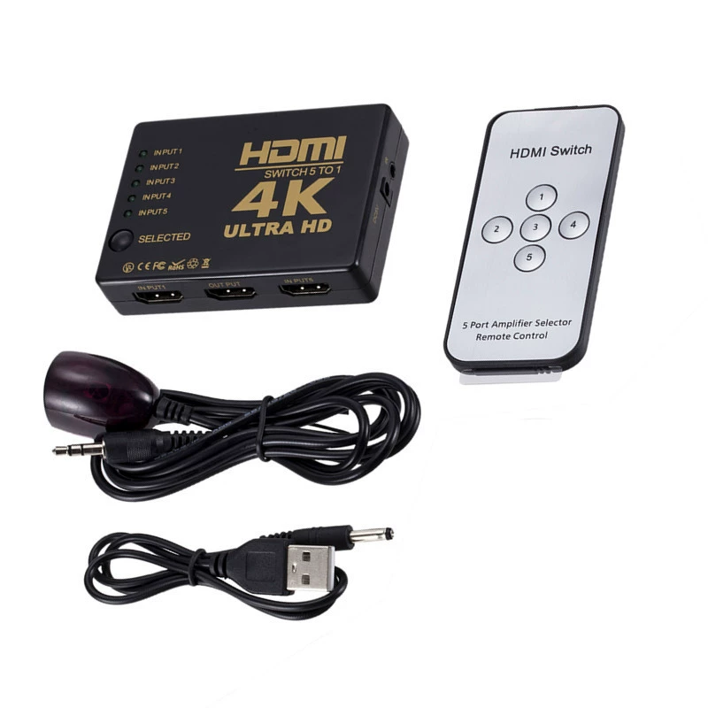 Пульт дистанционного управления 5 входов HDMI 5*1 прямоугольная лента переключатель поддерживает 4К*2К 5X1HDMI переключение высокое разрешение конверсия