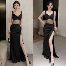 低胸性感吊带晚礼服透视显瘦公关走秀礼服长裙酒店会所KTV工衣裙