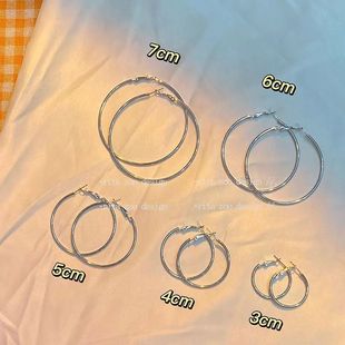 Earrings Hoop 925 Silver Simple Style Fashion European and American Ear Studs Exaggerated Ultra-fine Diameter Elegant High-grade Internet Celebrity Earrings for Women