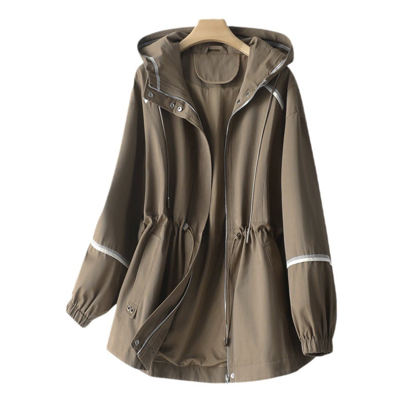 Trench coat, autumn jacket for leisure, oversize, drawstring
