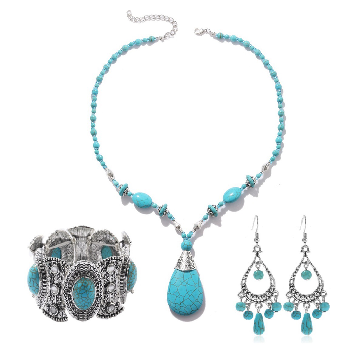 Ethnic Style Water Droplets Alloy Turquoise Plating Womenu0027S Pendant Necklace 1 Piece