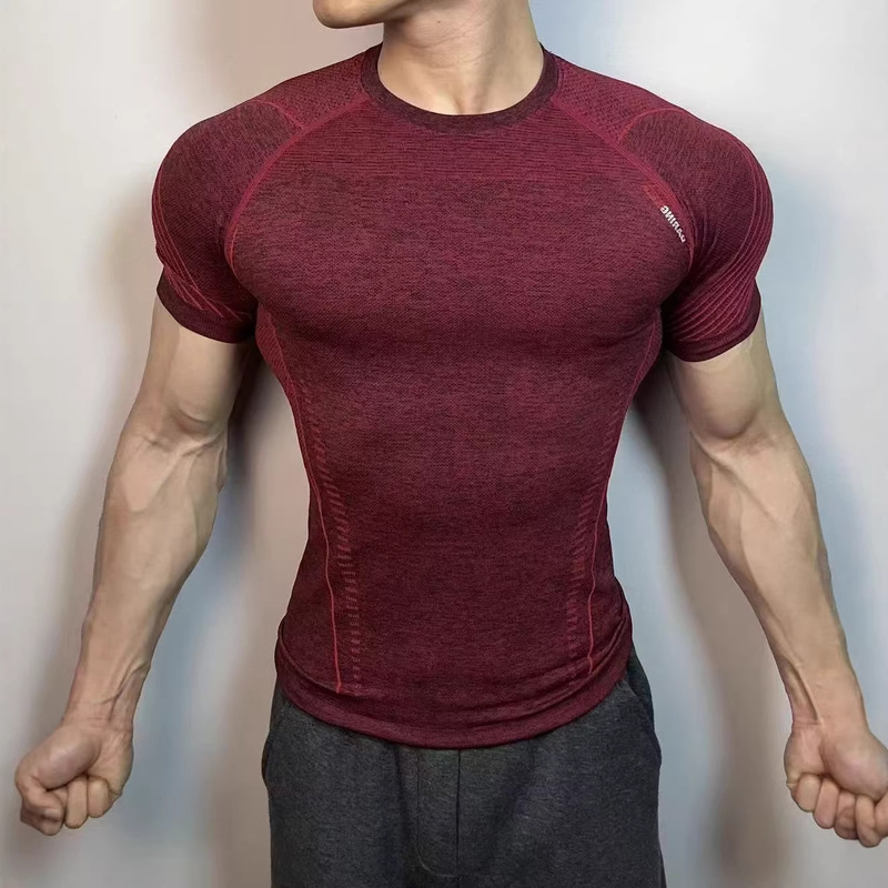 American-Style Seamless Round-Neck Fitness T-Shirt, Quick-Drying Casual Outdoor Sportswear, High-Elastic Ribbed Short-Sleeve Summer Wear American-Style Seamless Round-Neck Fitness T-Shirt, Quick-Drying Casual Outdoor Sportswear, High-Elastic Ribbed Short-Sleeve Summer Wear