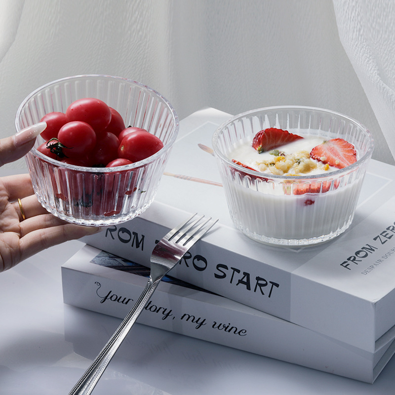 High-End Ins-Style Vertical Striped Dessert Glass Bowl Breakfast Bowl Fruit Salad Cereal Bowl Ice Cream Bowl Dessert Bowl
