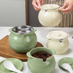 Onlycook 家庭用高温耐性セラミックラード缶キッチン赤油缶オイルスパイシーチリ専用蓋付き
