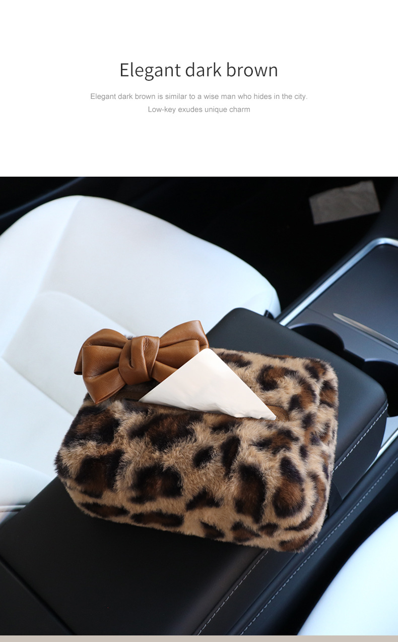 Car Leopard Tissue Box Advanced Sense Cute Paper Box Car Sun Visor Hanging Tissue Bag Car Interior Decoration for Women