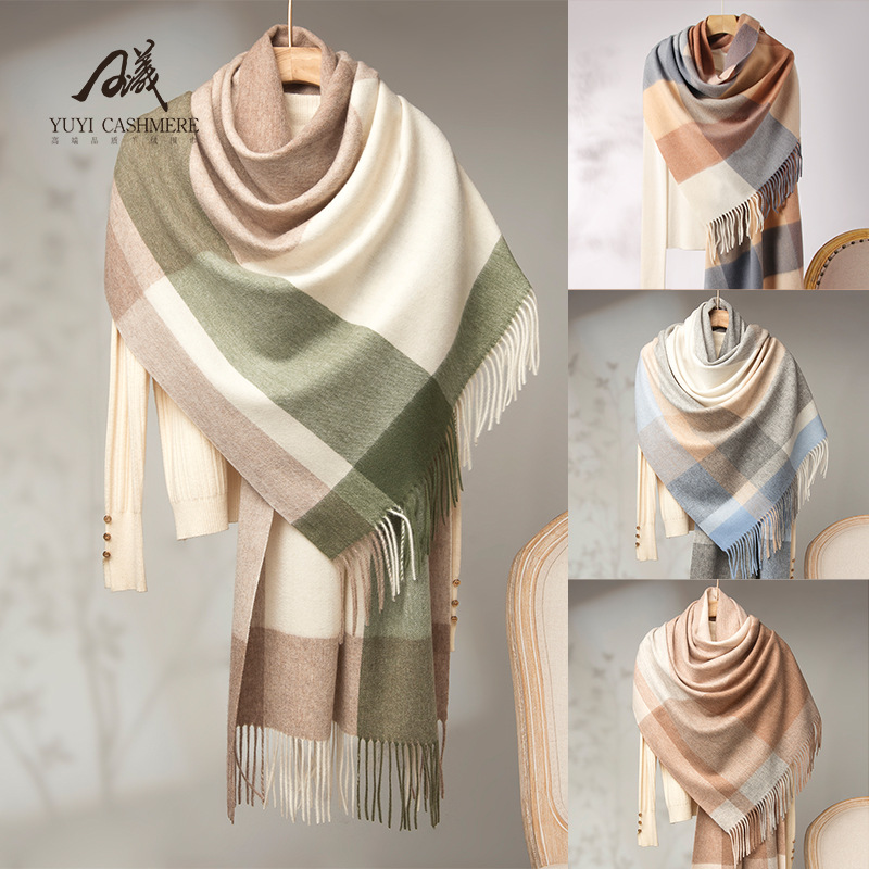 2025 nuevo 70 ancho de lana a cuadros bufandas de invierno de otoño para mujeres con un calentamiento grueso de la moda de invierno