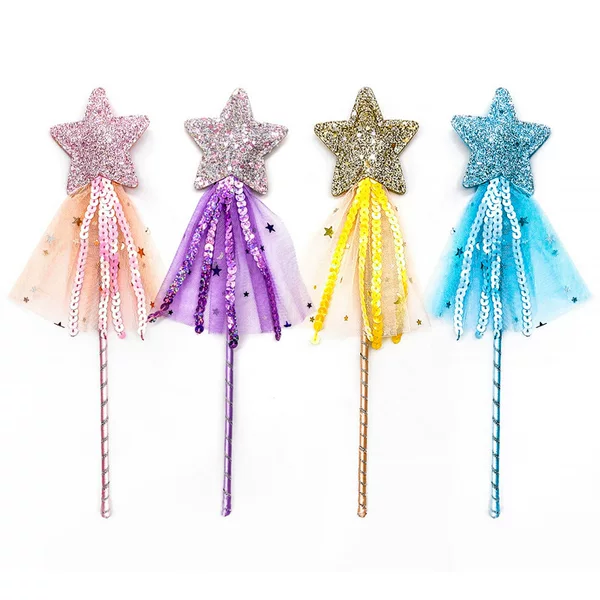 Cross-Border Five-Pointed Star Fairy Wand Halloween Princess Magic Wand with Gauze Star Hand Wand Tassel Sequin Cat Teasing Props