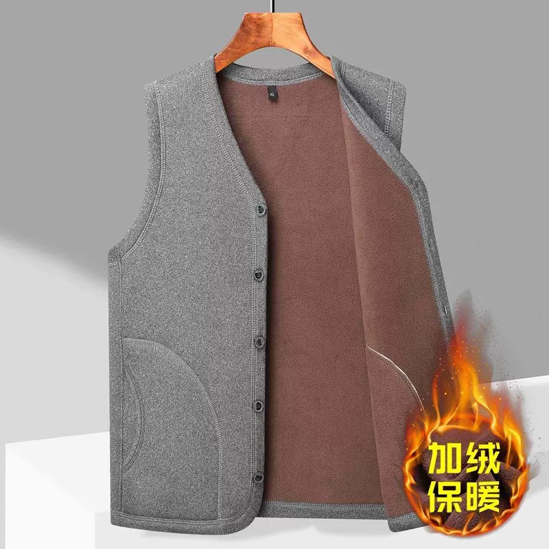 加绒加厚中老年马甲冬季抓绒老年人外穿坎肩爸爸保暖背心衣服男装