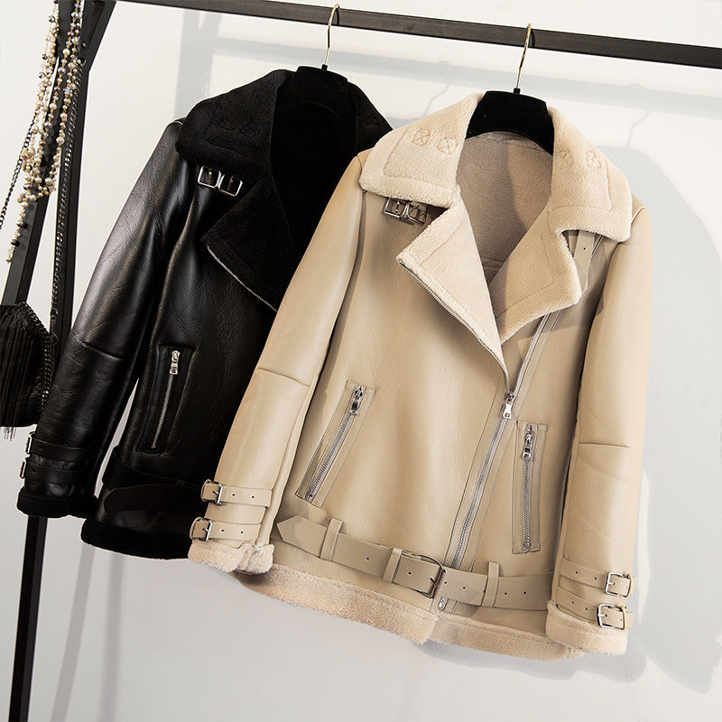 양고기 양모 기모 두꺼운 모피 원피스 가죽 자켓 모조 겨울 느슨한 한국 스타일 새로운 느슨한 곰 옷 커플 옷