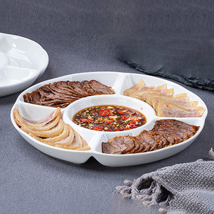 Hotel ceramic dinner plate multi-compartment plate with seasoning plate fruit platter round five-compartment brine side dish snack plate