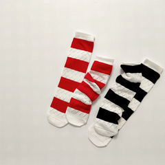 春夏薄款移圈網眼拼色黑白紅白條紋兒童襪男女童橫條短襪中筒襪子