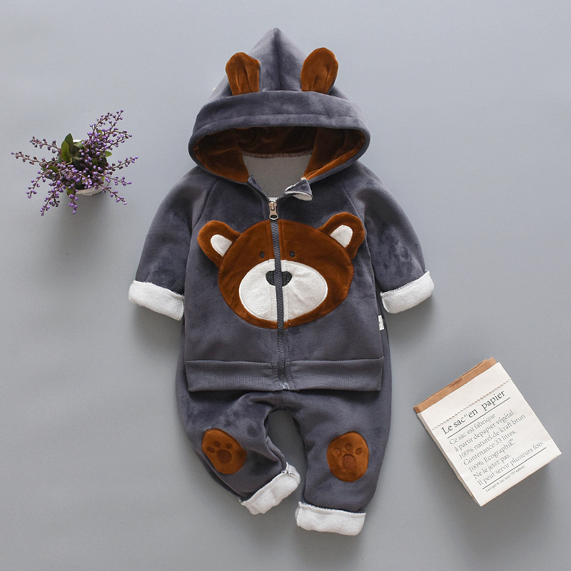 Children's clothing set for boys girls, plush thickened autumn and winter 2023 new style with hat, western-style_voghion.com