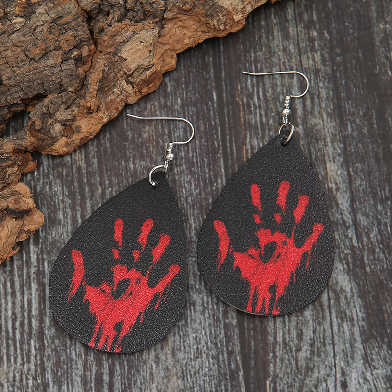 Halloween Palm Blood Stains Double-sided Printing Leather Earrings Wholesale Nihaojewelry display picture 7
