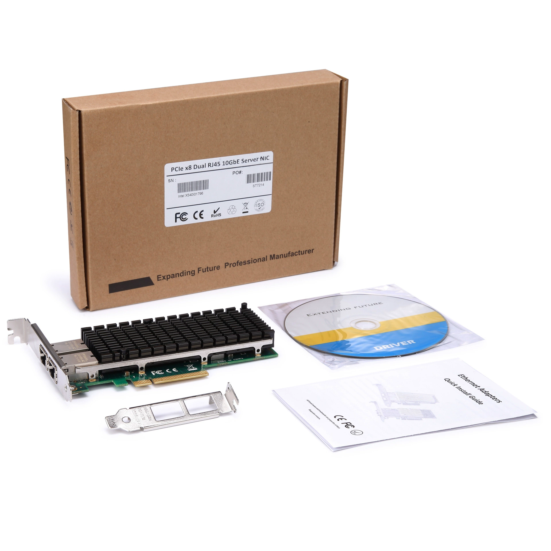 Подходит для сетевой карты сервера Intel X540-T2 PCIe x8 двойной оптоволоконный порт 10G RJ45 10G Ethernet