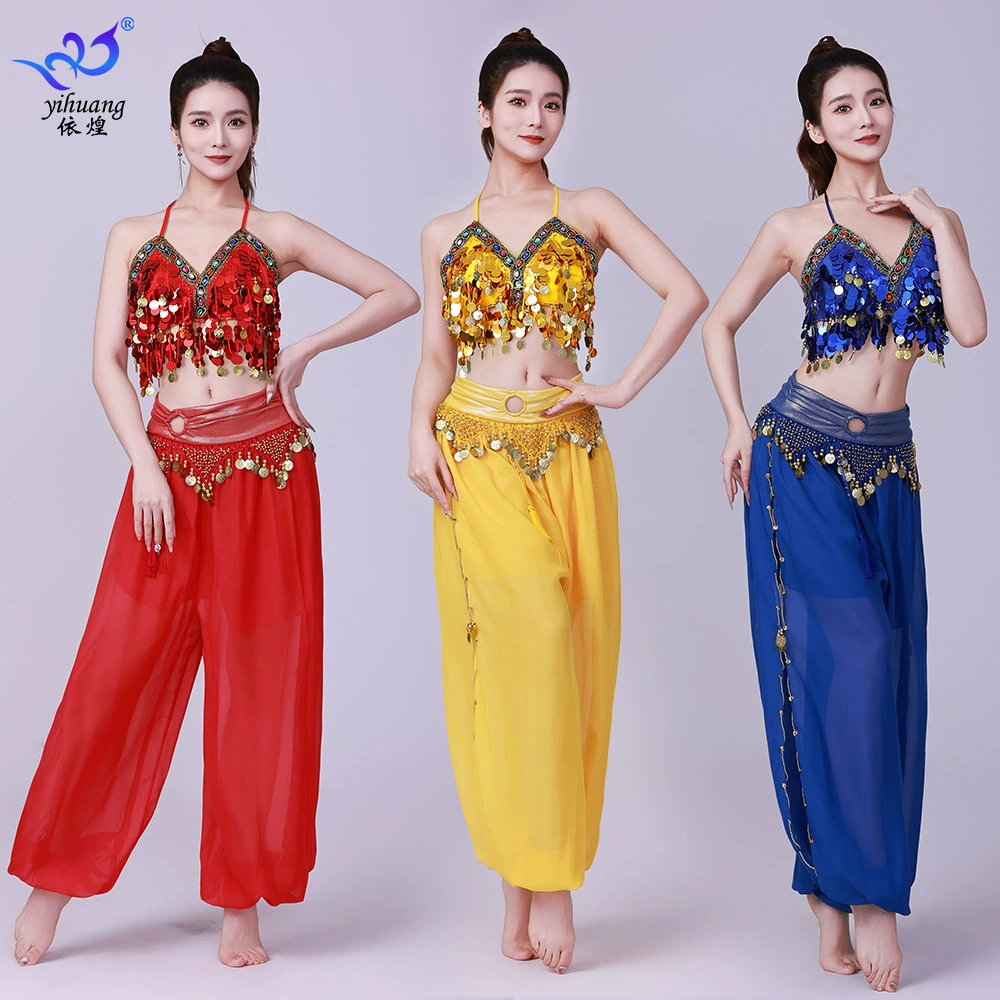 Костюм для индийских танцев Костюм для сценических выступлений Костюм с блестками Бюстгальтер для танцев живота Костюм для вечеринок