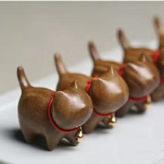 廠家實木手把件萌寵小貓可愛黑檀木綠檀木小擺設茶寵盤玩小號禮品