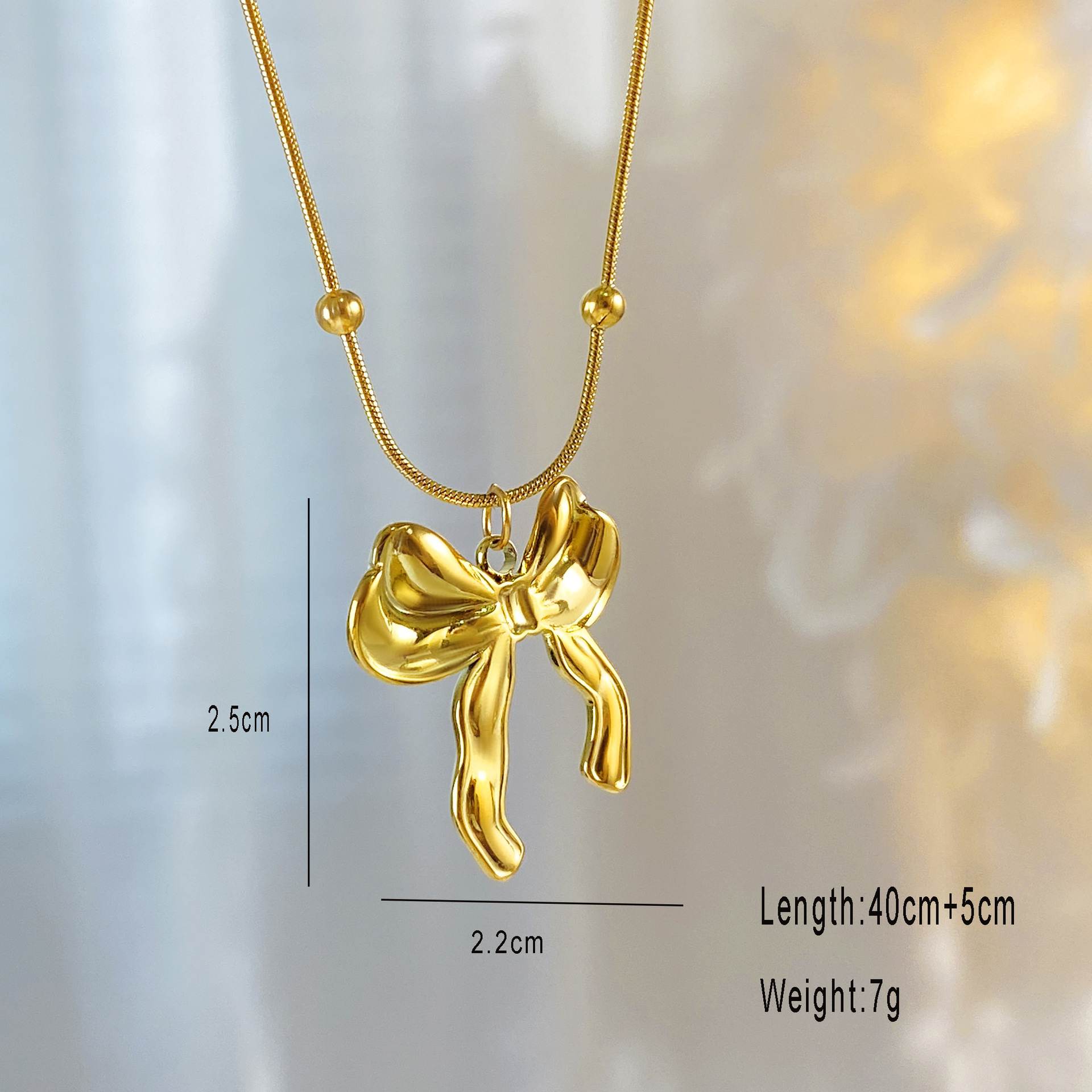 Solid Color, Bow Knot Pattern Women's Gender Wholesale Jewelry Basic Simple Style Solid Color Bow Knot Titanium Steel 18K Gold Plated Plating Pendant Necklace