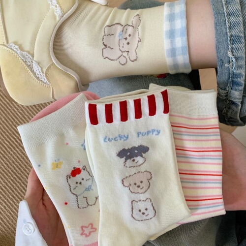 Milk fufu custard! Cartoon socks, women's middle tube socks, spring and summer cotton socks, Korean Japanese ins, trendy socks