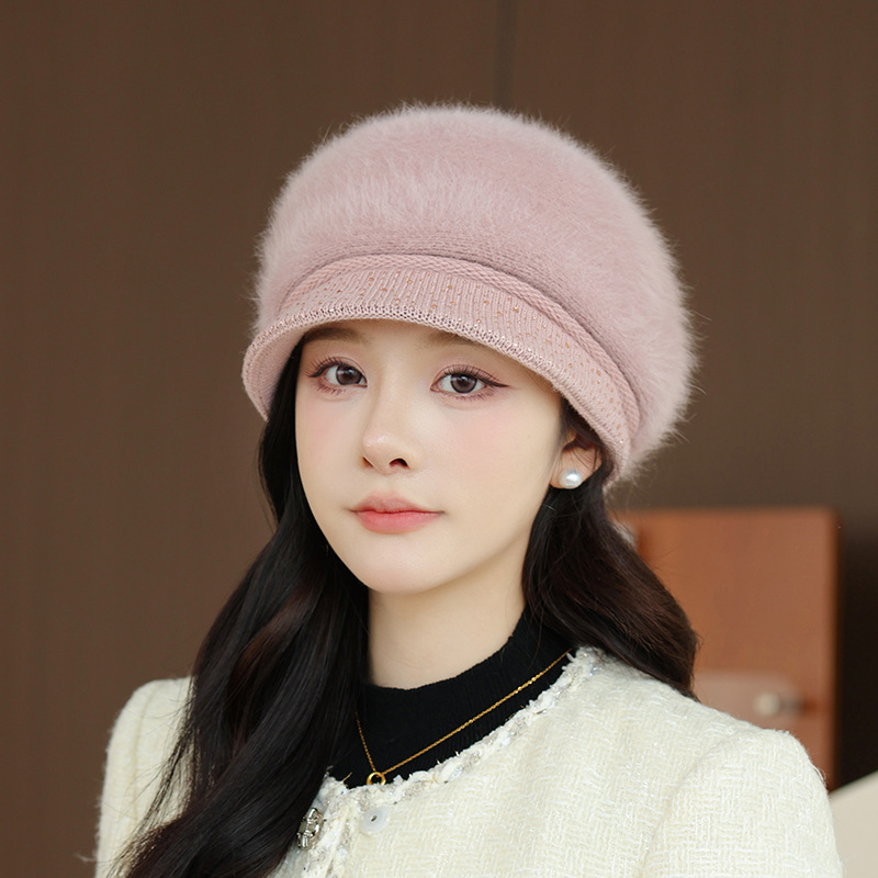 新款亮钻保暖盆帽秋冬女兔毛针织毛线帽时尚百搭加绒加厚妈妈帽子|undefined