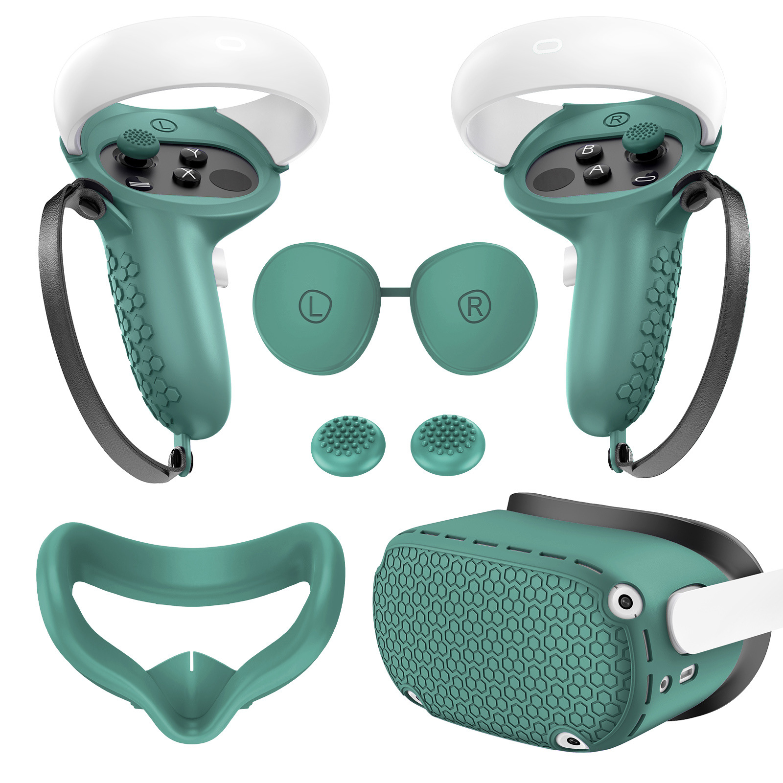 Adecuado para funda protectora de silicona Meta/OculusQuest2, juego de 5 piezas, accesorios VR portátiles y ligeros