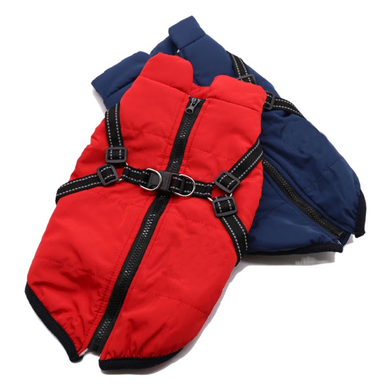 Cross-Border Autumn and Winter Pet Clothing, Warm and Cold-Resistant Dog Cotton Coat, Fleece-Lined and Thickened, Integrated Harness Cotton Jacket, Factory Wholesale