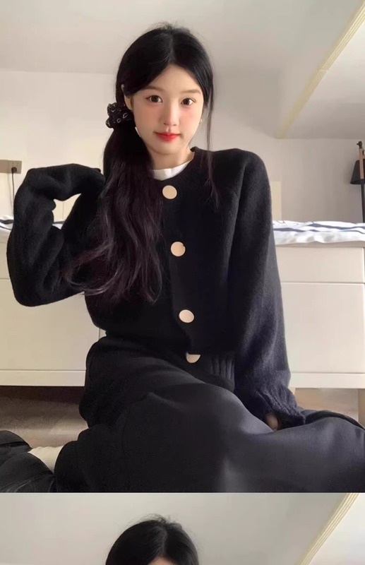 黑色软糯外穿开衫毛衣女秋季宽松学院风设计感休闲百搭针织外套潮|undefined