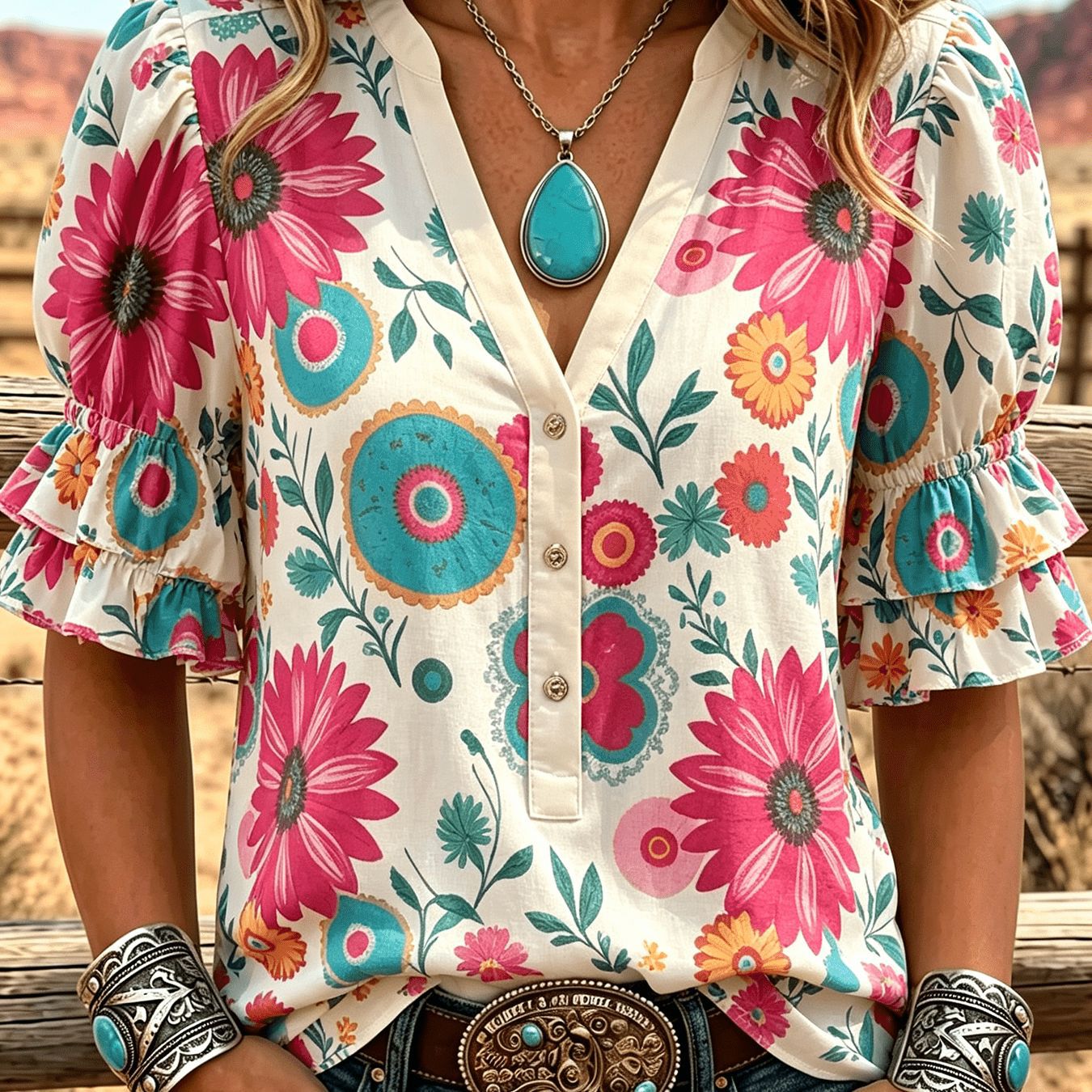 Transfronterizo exclusivo para camisas de impresión vintage mujeres sueltas de cuello en V de manga corta chaqueta bohemiana Europa y América nuevo transfronterizo image 20