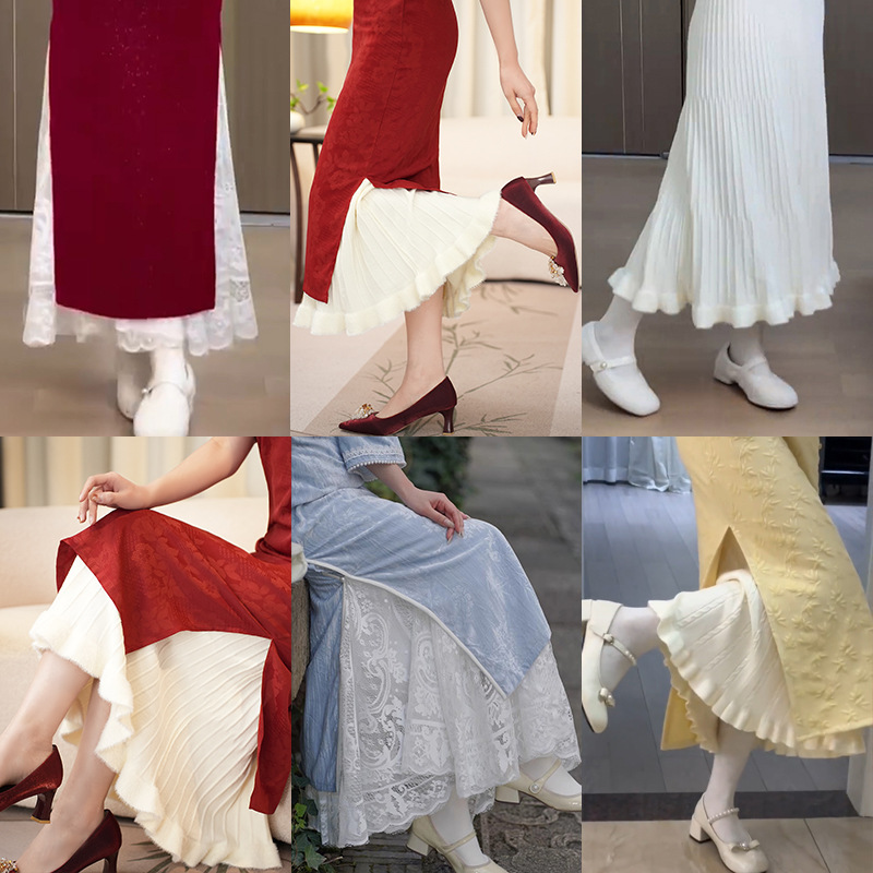 "All-match Petticoat Collection" Cheongsam Petticoat Inner Petticoat Four Seasons Inner Petticoat Stacked Wear Anti-slip Pleated Skirt Female