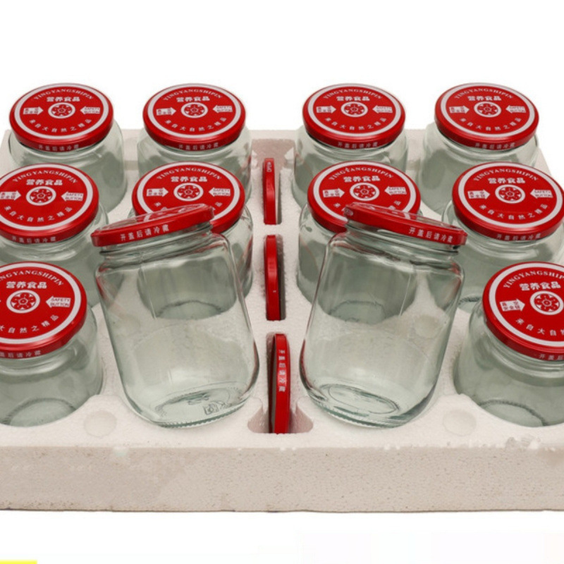 Botella enlatada resistente a altas temperaturas, botella vacía de tomate, frasco de vidrio sellado, almacenamiento y empaque, botella vacía de grado alimenticio con tapa, botella redonda