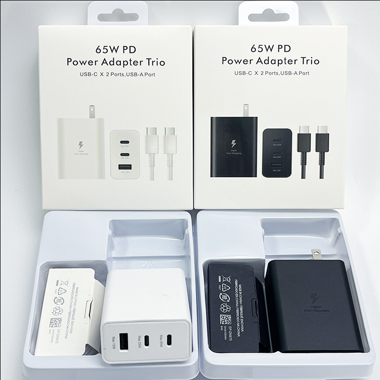 65W Fast Charging Head Dual Pd+Qc3.0 European and American Standard 2Usb C Charger Set Suitable for Samsung S22 S23