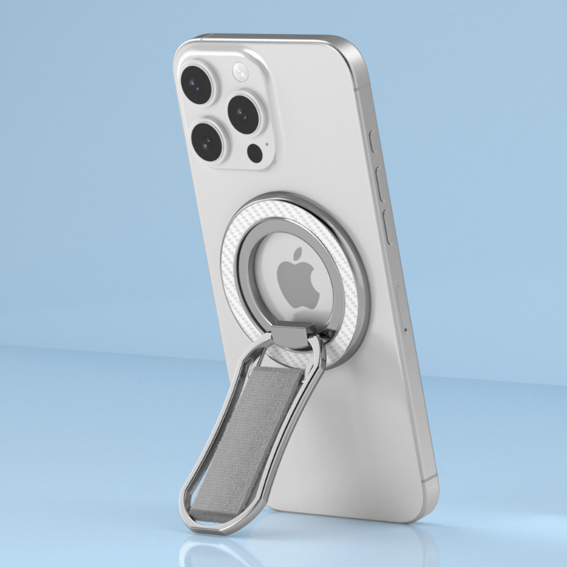 Soporte giratorio plegable portátil con clip trasero de metal transfronterizo para teléfono, con hebilla de anillo de escritorio y adhesivo trasero.